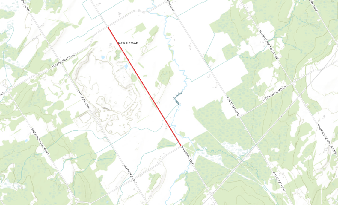 Map of the length of road closure on Burnside Line