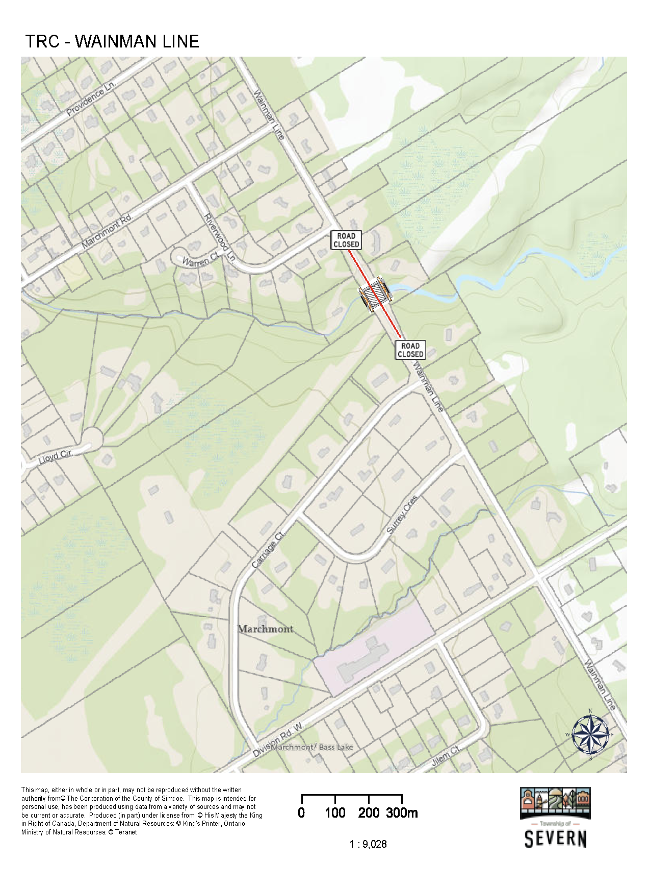 map of the road Wainman Line road closure