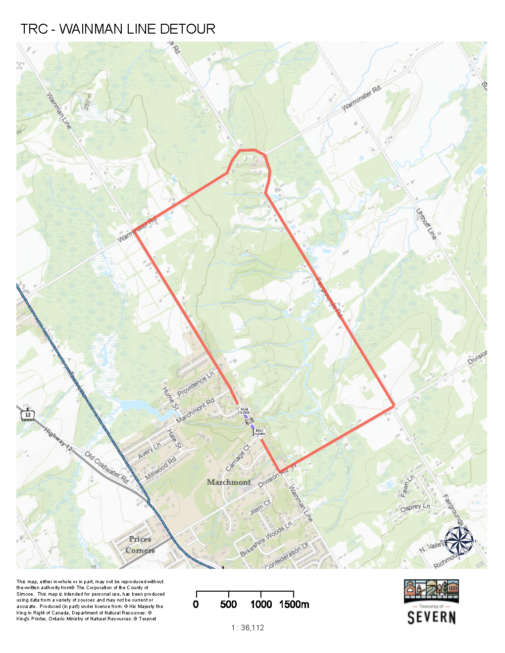 Wainman Line detour map