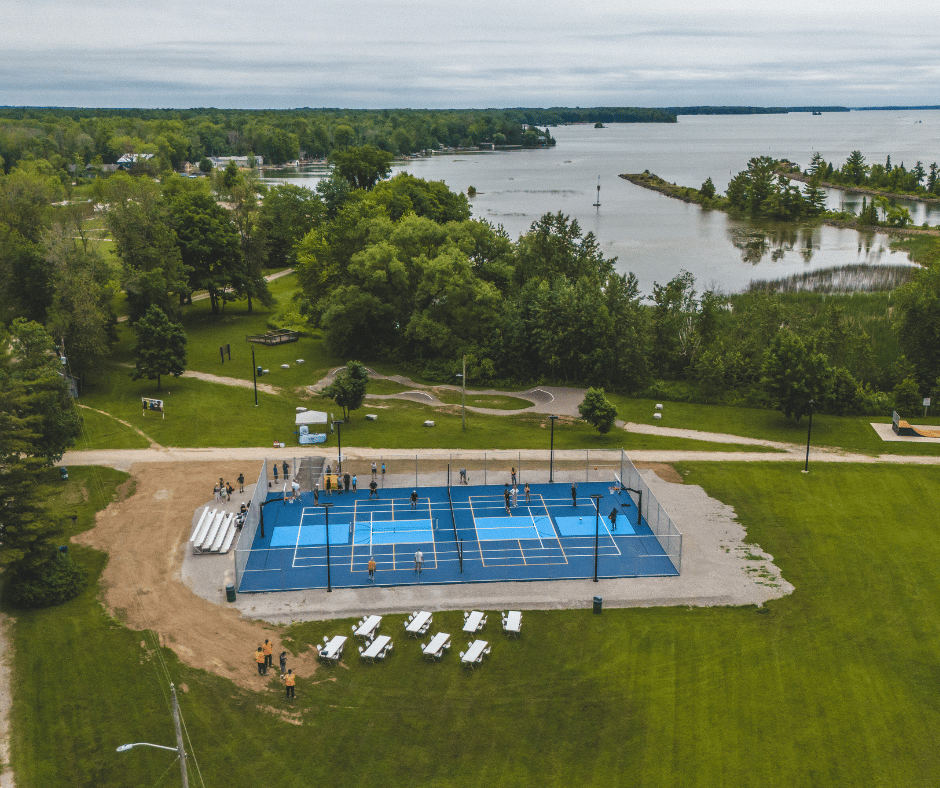 aerial view of the sports courts in Washago