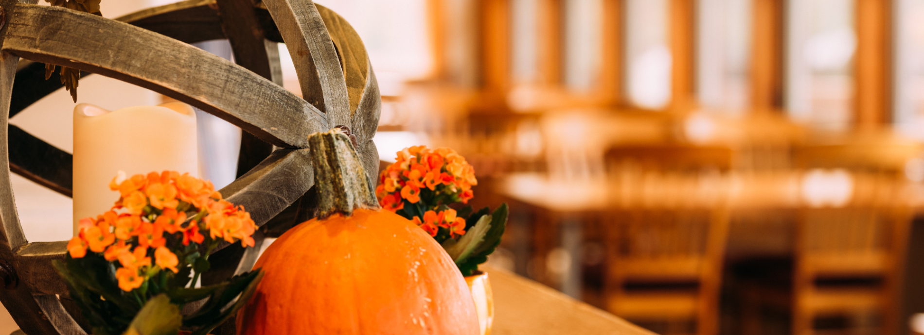 restaurant table by a window in fall