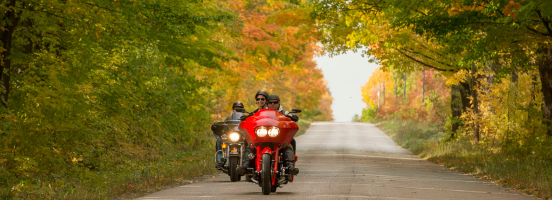 motorcyle on a fall road